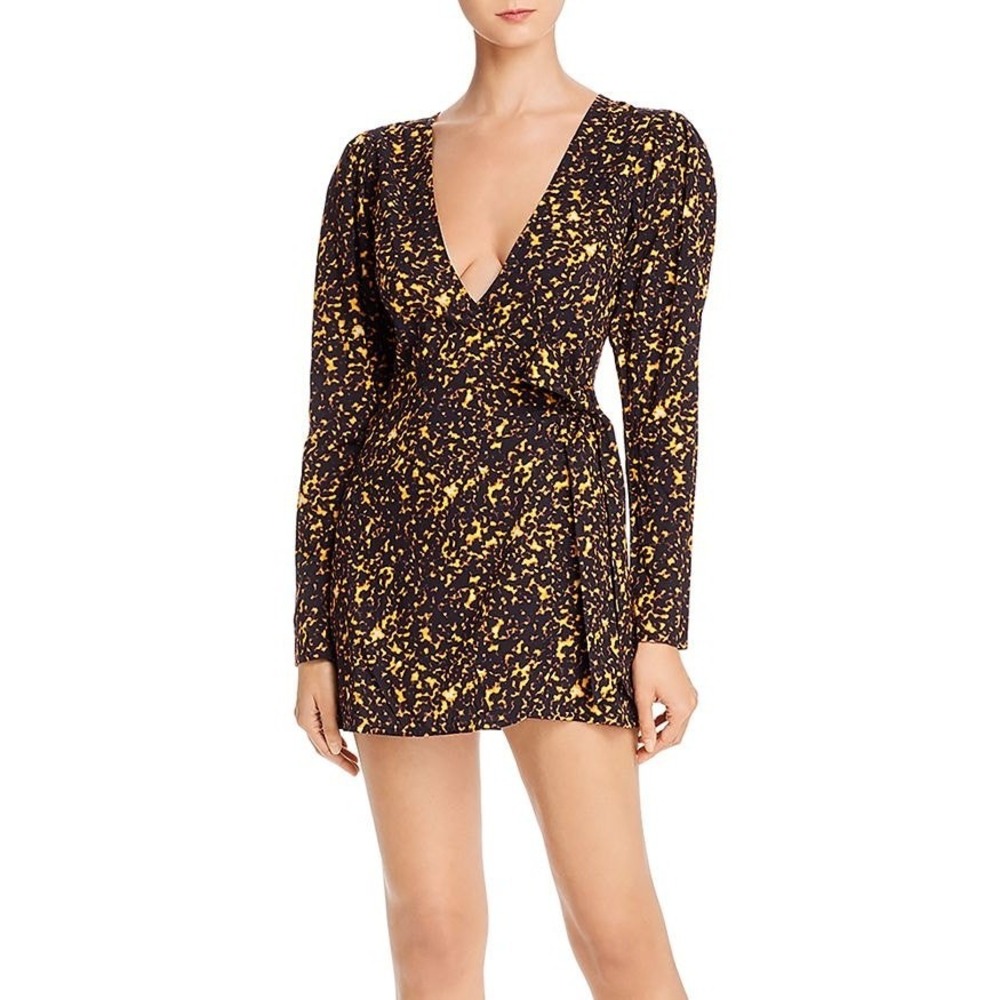 We Wore What Blanca Abstract Print Puff Sleeve Wrap Mini Dress Size XS